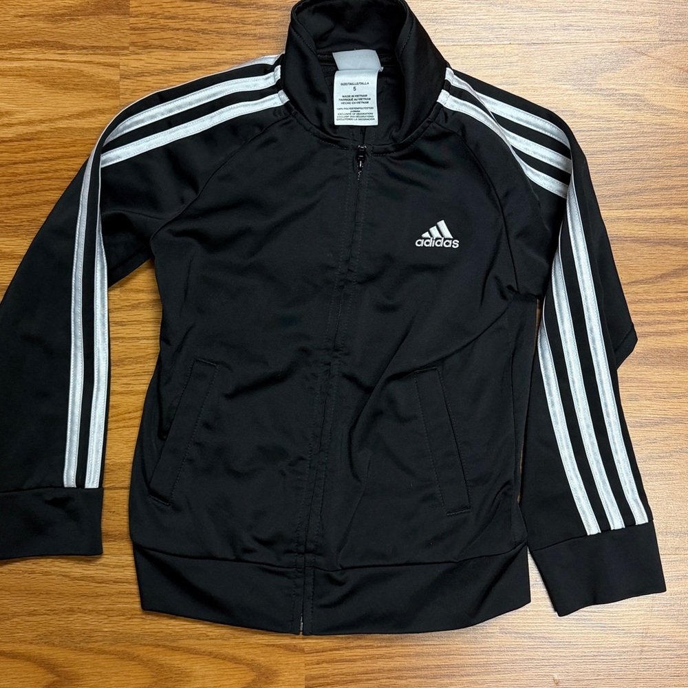Kids Adidas Classic 3 Stripe Black Zip up Jacket